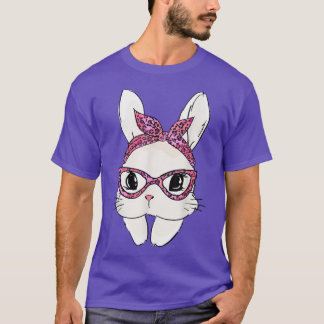 Niedliche Bunny Face Headband Leopard Print Glasse T-Shirt