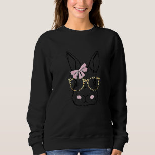 Niedliche Bunny Face Leopard Druckbrille Pink Bow Sweatshirt
