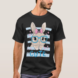 Niedliche Bunny Face Pink Herz Blume Brille Ostern T-Shirt