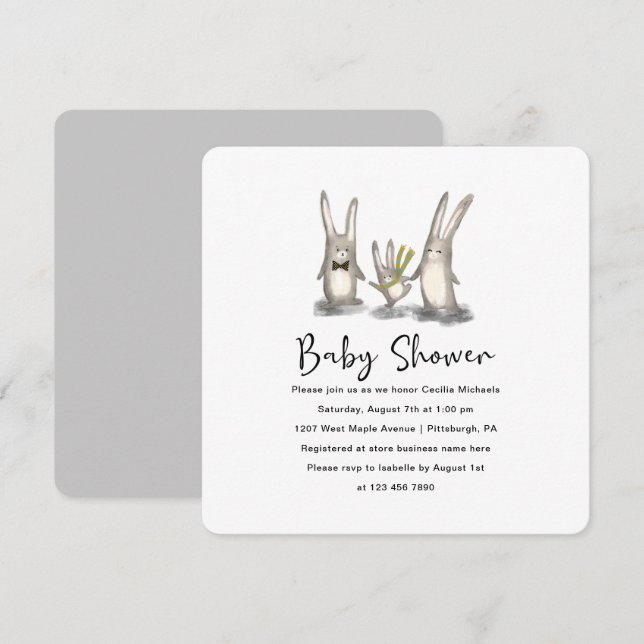 Niedliche Bunny Family Baby Dusche Einladung (Vorne/Hinten)