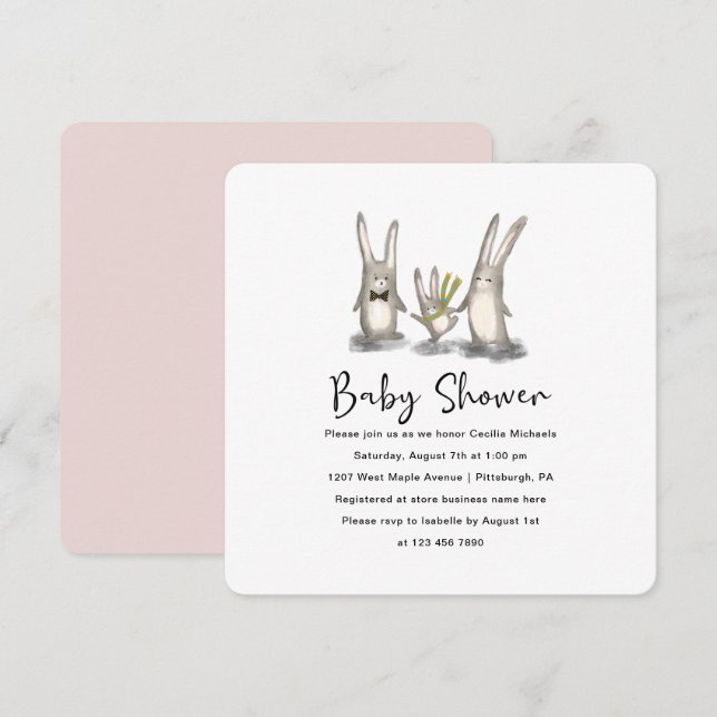Niedliche Bunny Family Baby Dusche Einladung (Vorne/Hinten)