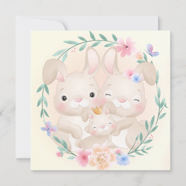 Niedliche Bunny Family Feiertagskarte (Vorderseite)
