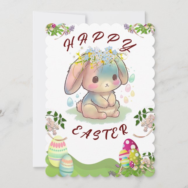 Niedliche Bunny Happy Osterkarte Einladung (Vorderseite)