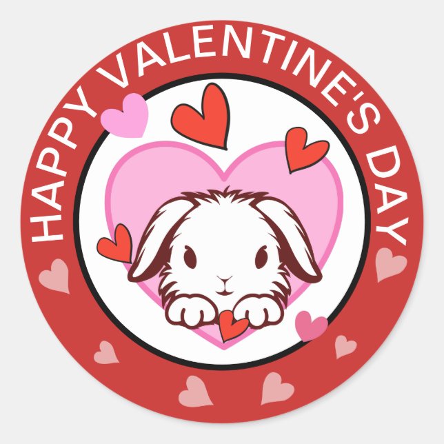 Niedliche Bunny Hearts Valentines Aufkleber (Vorderseite)