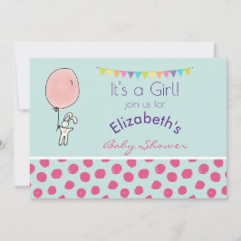 Niedliche Bunny Holding a Balloon Baby Shower Einl Einladung