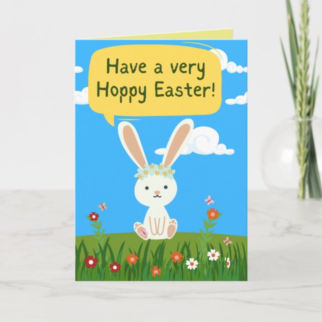 Niedliche Bunny Hoppy Osterkarte Dankeskarte (Vorderseite)