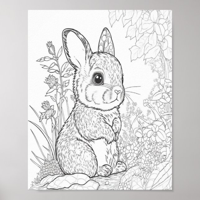 Niedliche Bunny Line Art Colorado für Kinder Poster (Vorne)