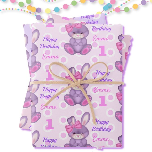 Niedliche Bunny Little Girls Pink & Lavender Name  Geschenkpapier Set (Von Creator hochgeladen)