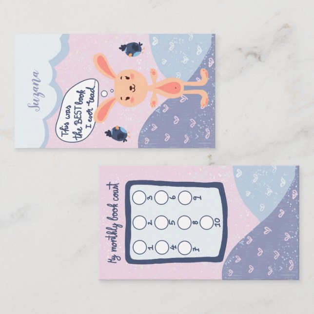 Niedliche Bunny Monthly Book Count Loyalty Card Treuekarte (Vorne/Hinten)