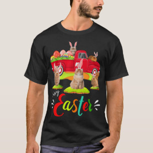 Niedliche Bunny Persian Cats Riding Red Truck Happ T-Shirt