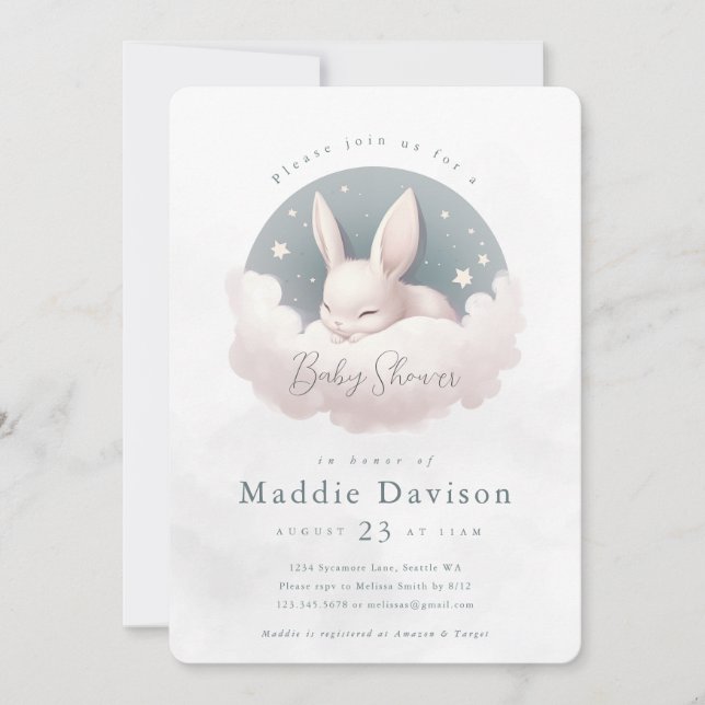 Niedliche Bunny Rabbit Baby Dusche Einladung (Vorderseite)