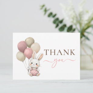 Niedliche Bunny Rabbit Balloons   Pink Girl Baby D Dankeskarte