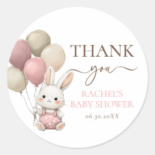 Niedliche Bunny Rabbit Balloons Pink Girl Baby D Runder Aufkleber