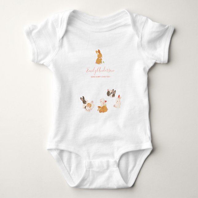 Niedliche Bunny Rabbit Birthday Baby Dusche Einlad Baby Strampler (Vorderseite)