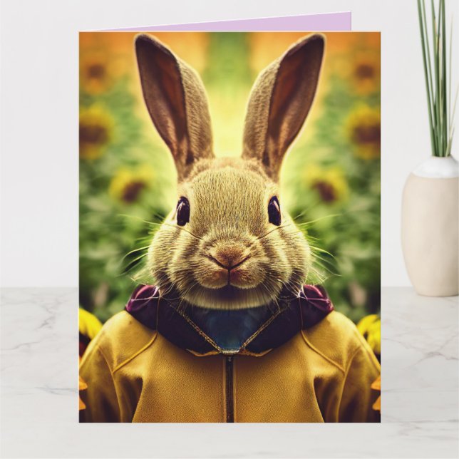 NIEDLICHE BUNNY RABBIT Oversifizierte BIRTHDAY-KAR Karte (Vorderseite)
