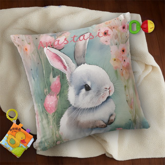 Niedliche Bunny Rabbit Pastel Wasserfarbe Frühling Kissen (Von Creator hochgeladen)