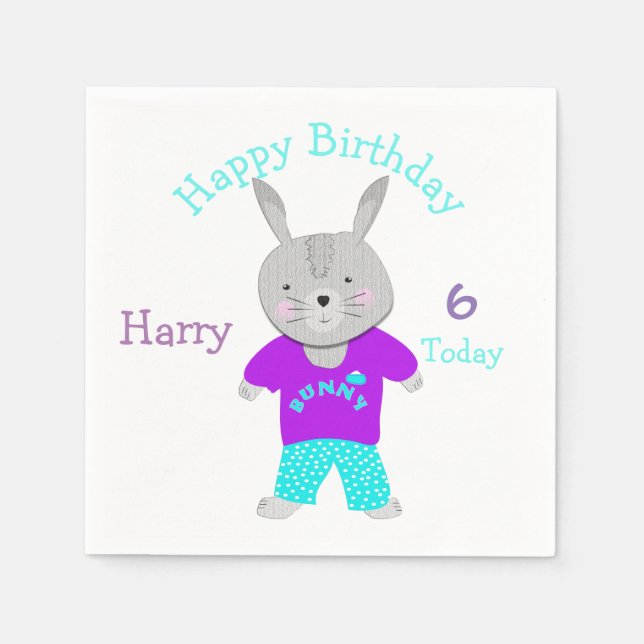 Niedliche Bunny Rabbit ThemenGeburtstagsparty Serviette (Vorderseite)