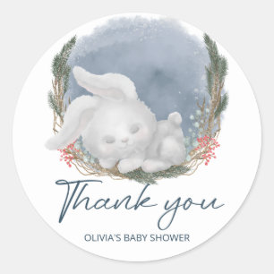 Niedliche Bunny Snowly Winter Baby Dusche Danke Runder Aufkleber