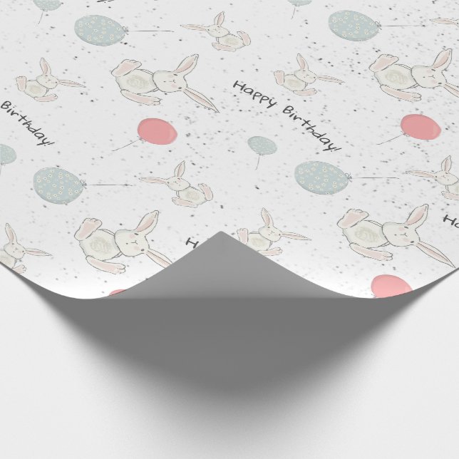 Niedliche Bunny und Balloons Geburtstagsbroschüre Geschenkpapier (Ecke)