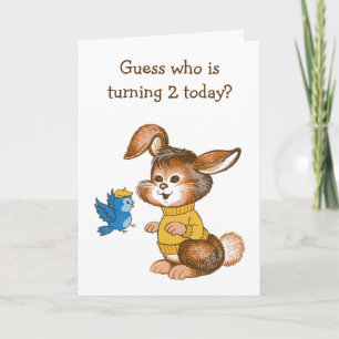 Niedliche Bunny und Bluebird Kinder Zweite Geburts Karte