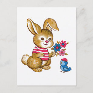 Niedliche Bunny und Bluebird Postcard Postkarte