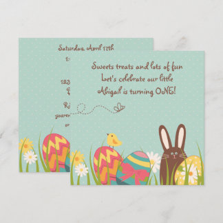 Niedliche Bunny und Ostereier 1. Geburtstag Einlad Einladung