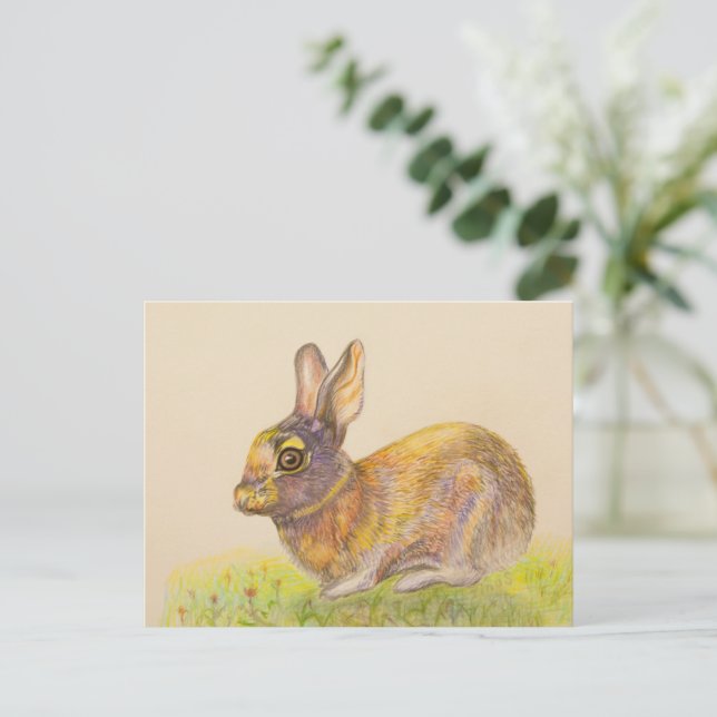 Niedliche bunt Bunny zeichnend Kunst Feiertagspostkarte (Stehend Vorderseite)
