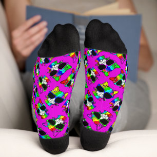 NIEDLICHE, bunt Coole Regenbogenkatzen auf Hot Pin Socken