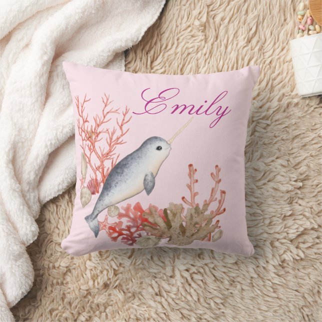 Niedliche bunt Ocean Narwhal Muscheln Kissen (Decke)