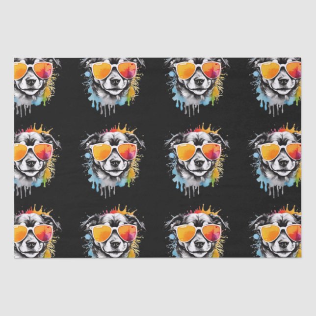 Niedliche bunt Welpe mit Sonnenbrille spritzen Seidenpapier (Vorderseite)