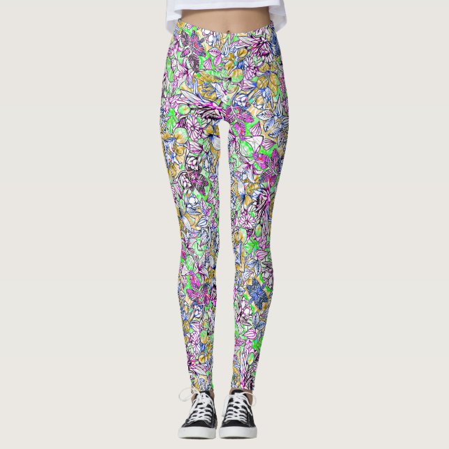 Niedliche, bunte abstrakte Blume Leggings (Vorderseite)