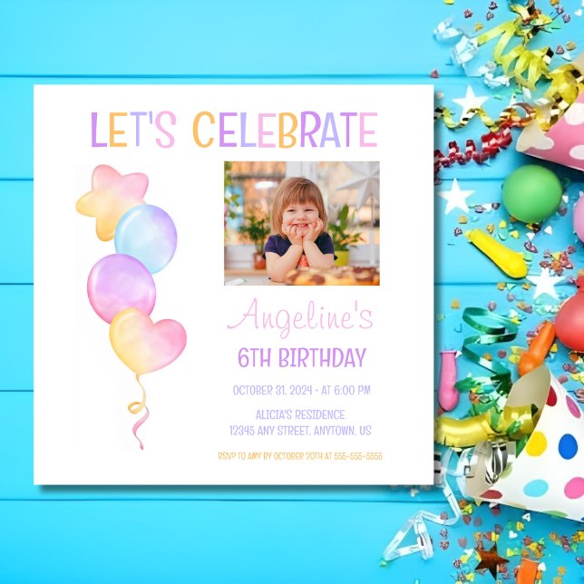 Niedliche Bunte Ballon Foto Kindergeburtstag Einladung (Von Creator hochgeladen)