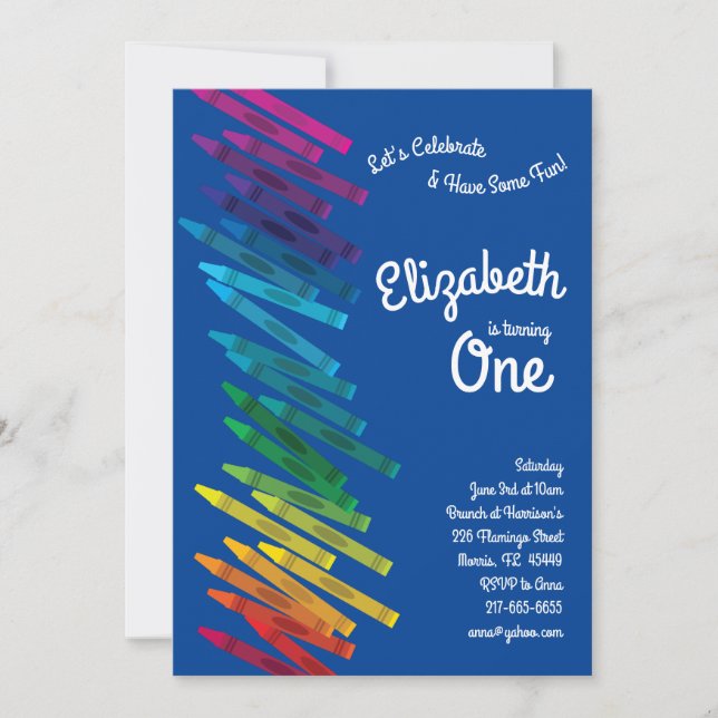 Niedliche Bunte Crayons Kinder 1. Geburtstag Party Einladung (Vorderseite)