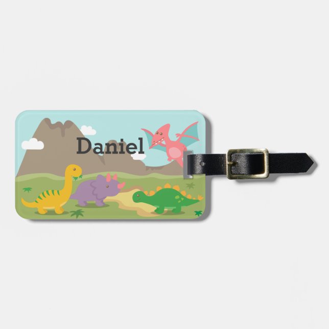 Niedliche bunte Dinosaurier für Kinder Gepäckanhänger (Vorderseite horizontal)