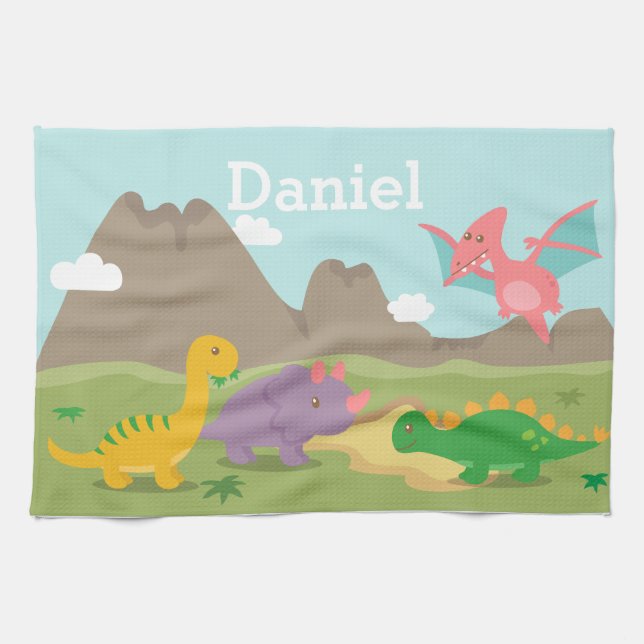 Niedliche bunte Dinosaurier für Kinder Küchentuch (Horizontal)