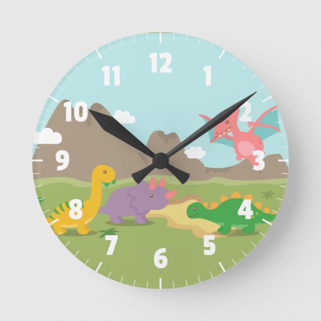 Niedliche bunte Dinosaurier für Kindschlafzimmer Runde Wanduhr (Vorderseite)