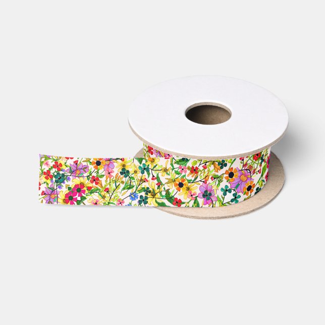 Niedliche, bunte Frühlingsblumen Blume Satinband (Spule)