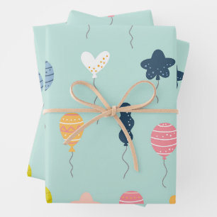 Niedliche Bunte Geburtstagsparty Balloon-Muster Geschenkpapier Set