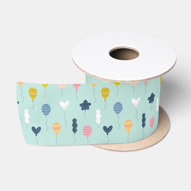 Niedliche Bunte Geburtstagsparty Balloon-Muster Satinband (Spule)