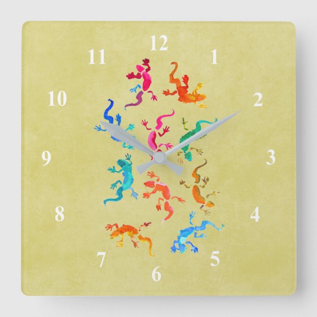 Niedliche bunte Geckoeidechsenillustration Quadratische Wanduhr (Vorderseite)