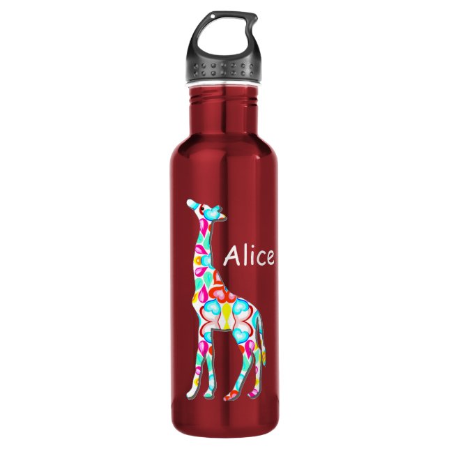 Niedliche bunte Giraffe - addieren Sie Ihren Namen Trinkflasche (Vorderseite)