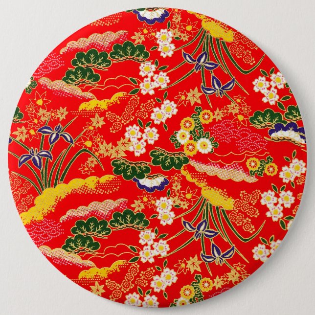 Niedliche bunte japanische Blumenmuster Button (Vorderseite)