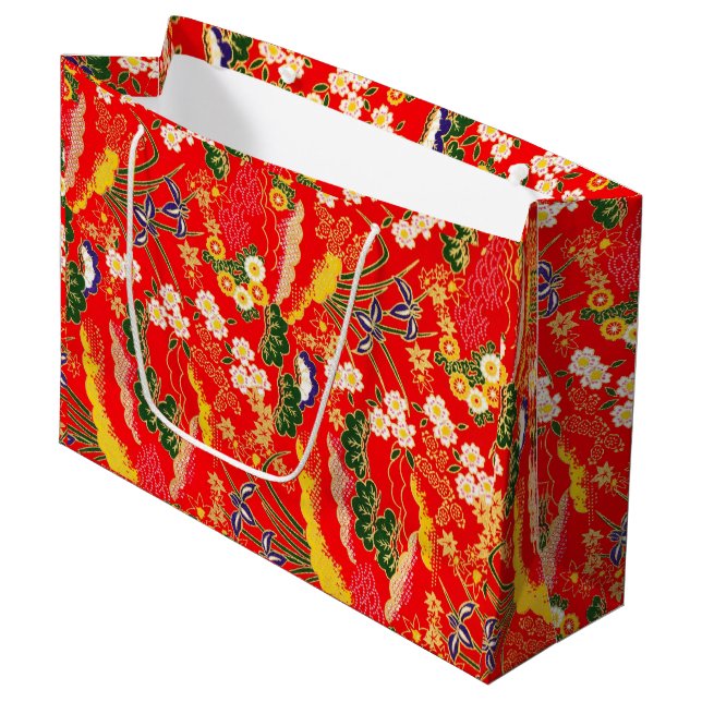 Niedliche bunte japanische Blumenmuster Große Geschenktüte (Vorderseite Schrägansicht)