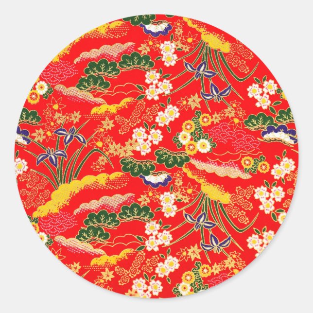 Niedliche bunte japanische Blumenmuster Runder Aufkleber (Vorderseite)
