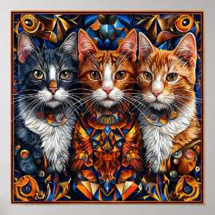 🐱 Niedliche Bunte Katzen Whimsische Florale Kunst Poster