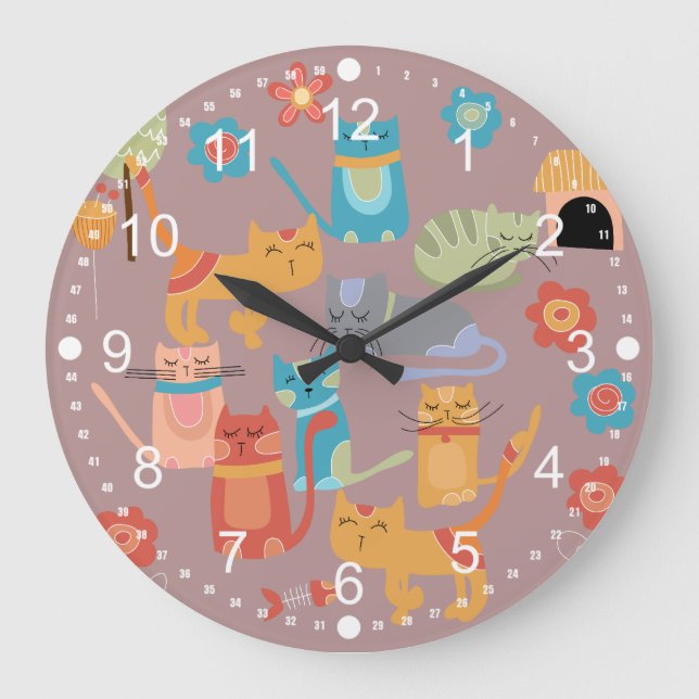 Niedliche bunte Kitty-Katzen-Geschenke für Große Wanduhr (Vorderseite)