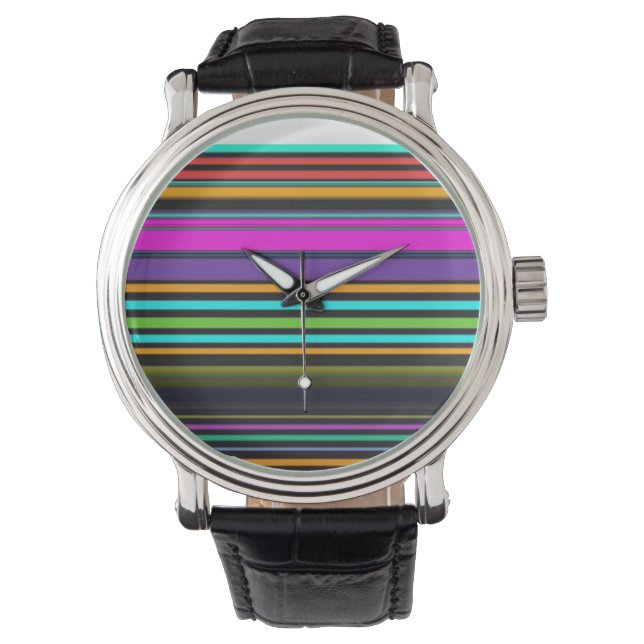 Niedliche, bunte Neonstreifen Armbanduhr (Vorderseite)