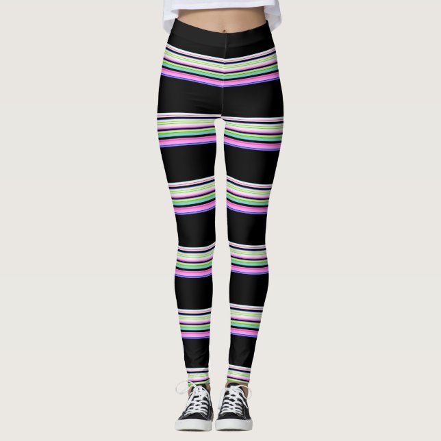 Niedliche, bunte Neonstreifen Leggings (Vorderseite)