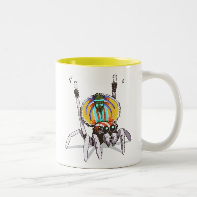 Niedliche bunte Pfau-Spinne, die Kunst-Tasse Zweifarbige Tasse (Rechts)