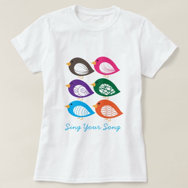 Niedliche, bunte Raubvögel T-Shirt (Design vorne)